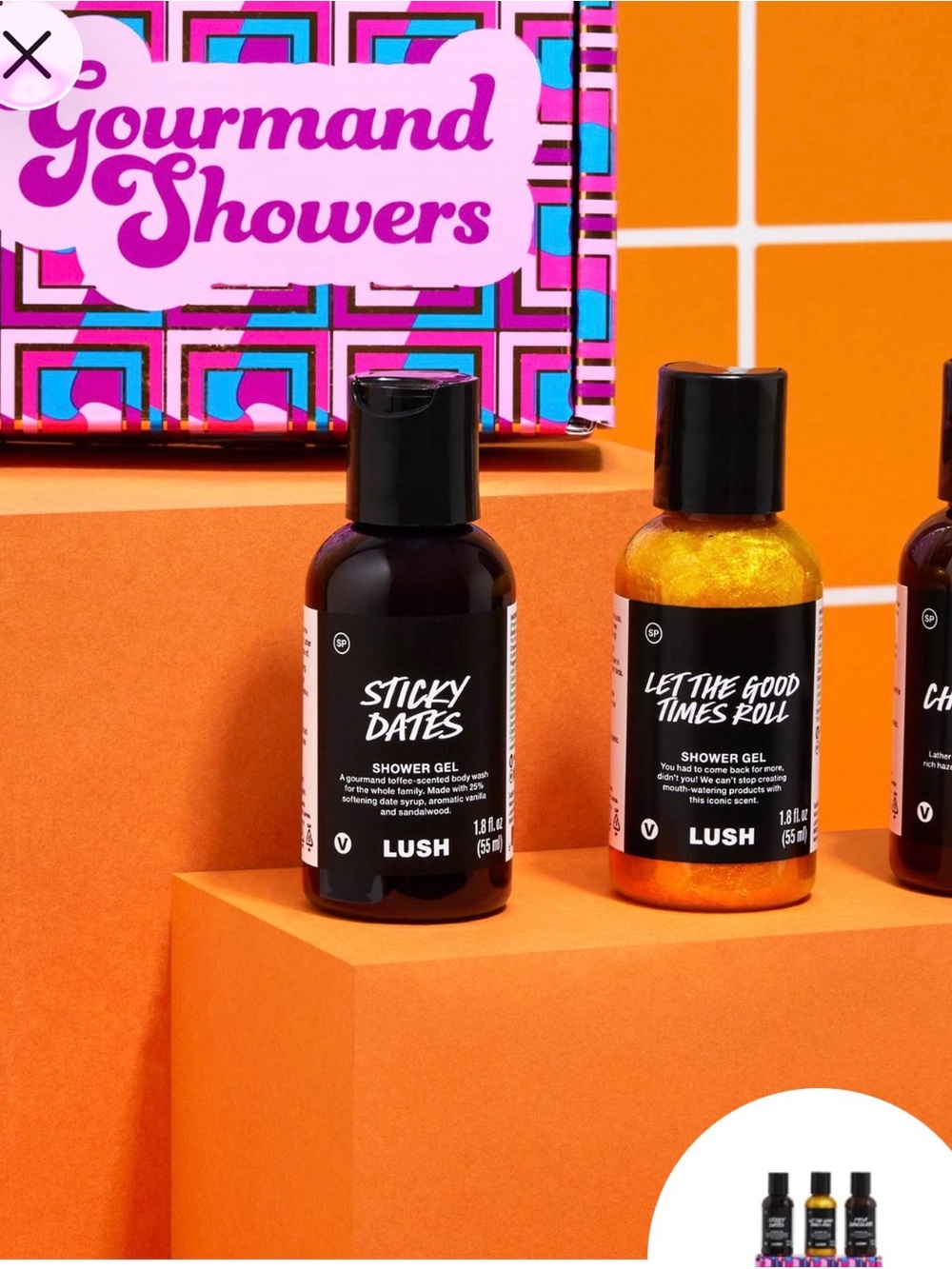 LUSH Shower Gel Set- Sticky Dates, Let the Good Times Roll